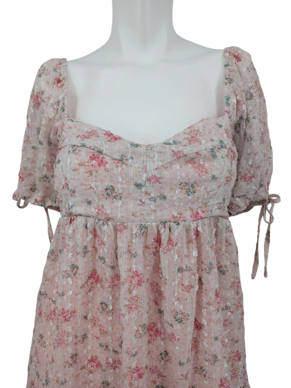 Floral Babydoll Mini Dress Coquette Cottage Fairy Puff Sleeve Y2K Smocked Large - Picture 4 of 9